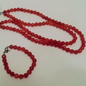 Sterling Silver Ruby Quartz necklace Bracelet Set